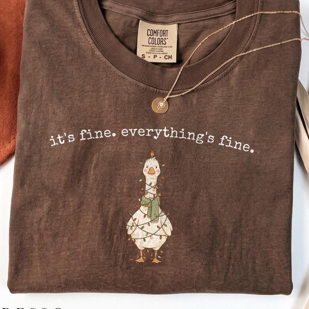 Silly Goose Christmas Shirt for Mom, It's Fine Everything's Fine Tee, Holiday Lights Chaos Gift