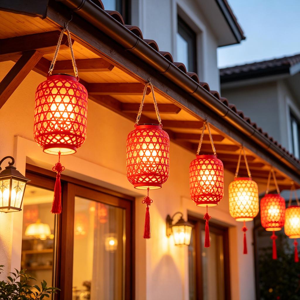 Solar Powered Bamboo Style Lantern with Warm Light Hanging Outdoor Decorative Lantern for Garden Patio Porch Yard Festival Lighting