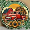 Iron Tin Sign Vintage Red Truck Sunflower Farmhouse Wall Art Decor