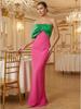 Elegant European & American Strapless Contrast Color Mermaid Evening Gown