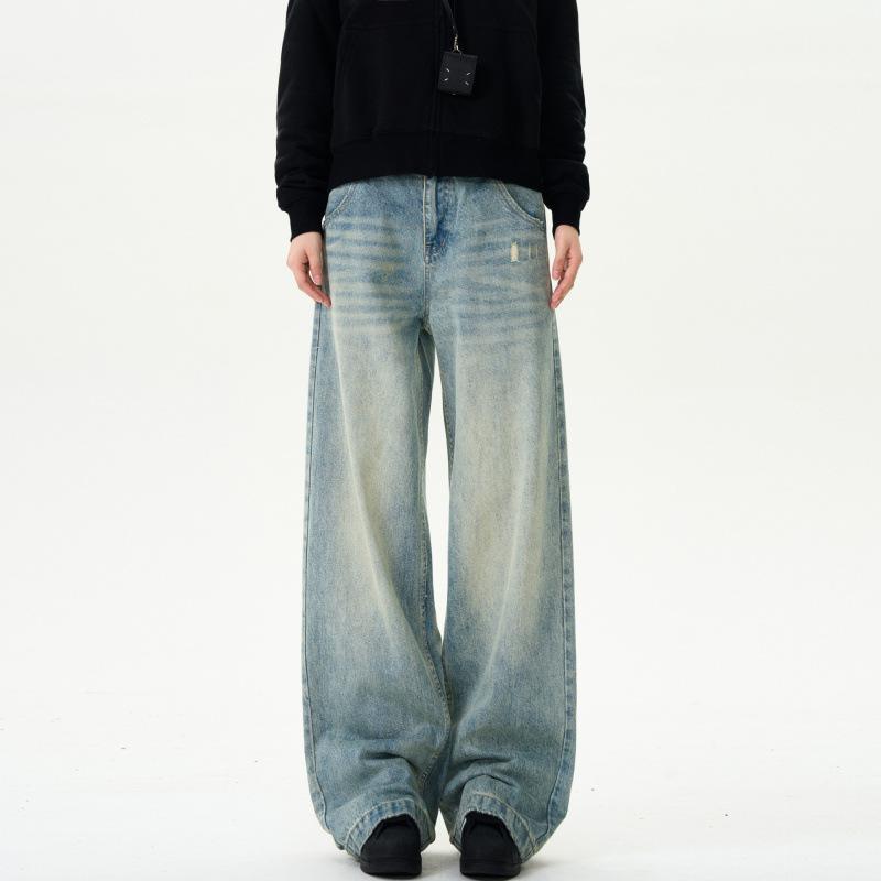 JYL Unisex Bootcut Jeans American Deconstructed Slub Spring Trendy Loose Denim S бездна