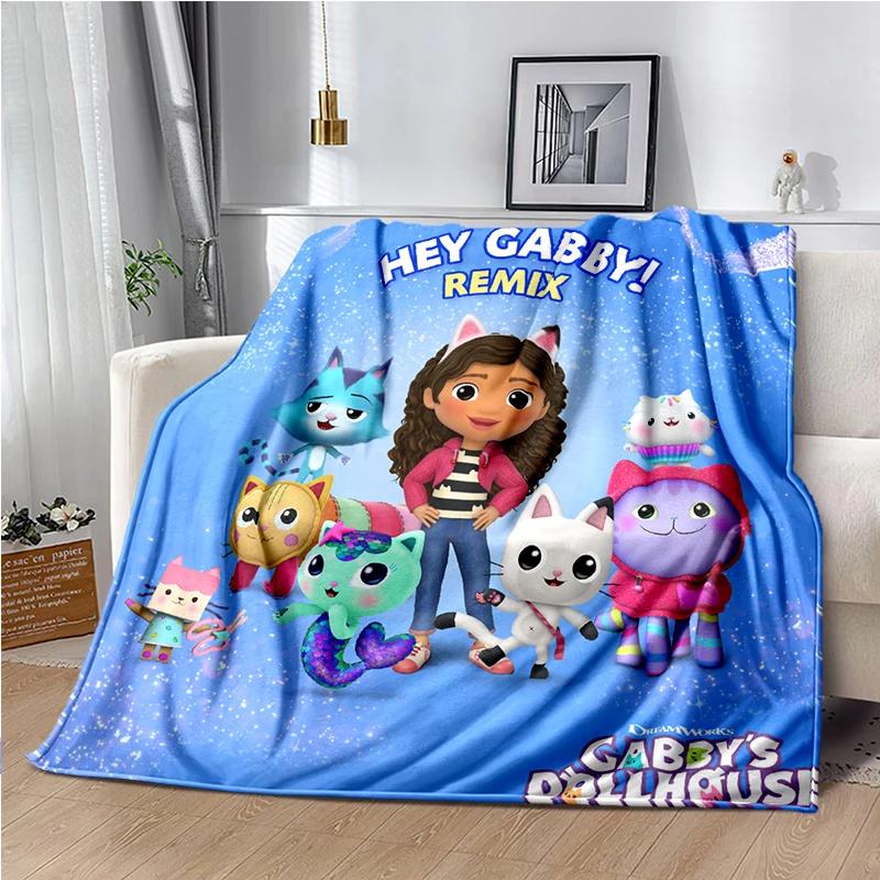 Cute Cartoon Gabby's dollhouse Throws Blanket Kids Super Soft Blankt for Sofa Travel Couch Picnic Flannel Blanket Birthday Gift