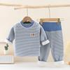 Jesienno-zimowy dziecięcy zestaw domowy z pluszowymi i pogrubionymi mankietami dla niemowląt, w paski, jesienne ubrania i spodnie, zestaw domowy
