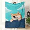 Soft Flannel Blanket Cute Shiba Inu Pattern Throw Blanket For Couch Bedroom Office Nap Warm And Cozy Cover Blanket For Home Use