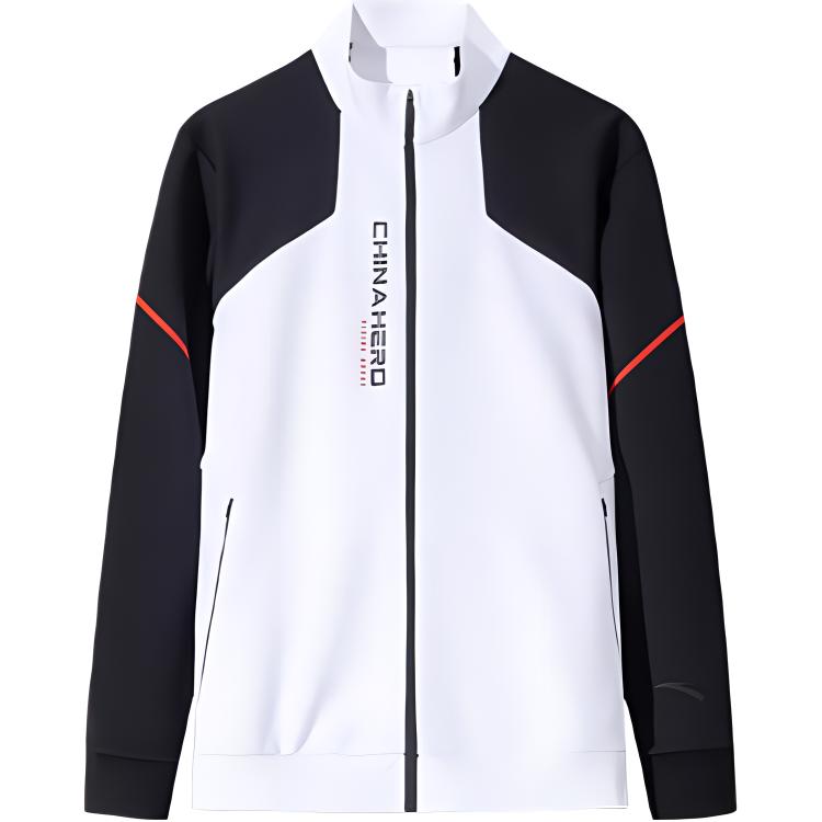 Anta Training Series Sports Casual Simple Stand Collar Zipper Color Block Jacket Men Jacket Pure-White Basic-Black 152447735N-1