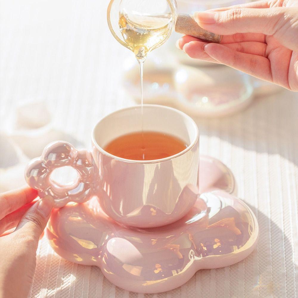 Cute Coffee Cup Dish with Handle Tea Drinking Cup Drinkware Flower Mug  Water