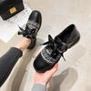 Riband Lace up oxford shoes women plaid fabric flats square toe loafers autumn/winter student small leather shoes woman big size