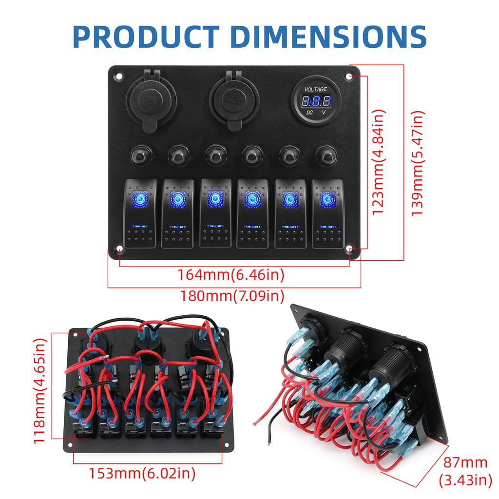5/6/8/10 Gang Switch Panel 12v 24v 15A Fuse Circuit Breaker for Car Marine RV Yacht With 4.2A Dual USB Charger Socket Voltmeter