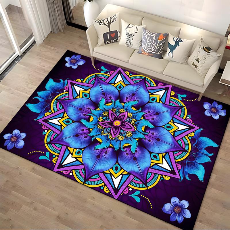 Mandala Carpet with Colorful Floral Design, Blue and Purple Style Suitable for Use As an Anti-slip for Living Room Bedroom Sofas