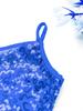 Girls Sleeveless V Neckline Mesh Patchwork Shiny Sequins Tassel Hem Leotard Hat Jazz Latin Dance Costume