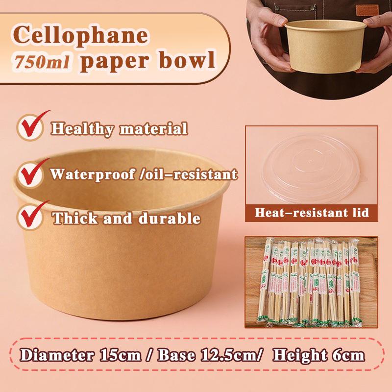 50-Pack 500Ml 750Mldisposable Salad Bowls - Kraft Paper Bowls With Transparent Lids Multiple Options