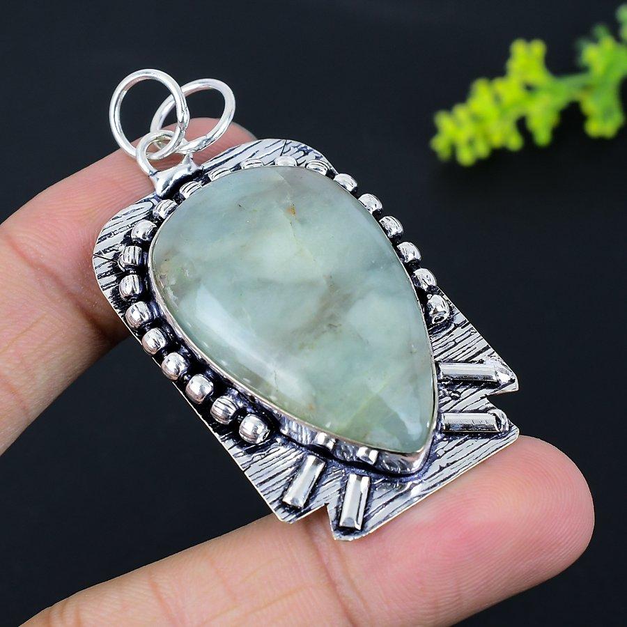 Natural Aquamarine Gemstone Handmade 925 Sterling Silver Pendant 2.56" z5Y42