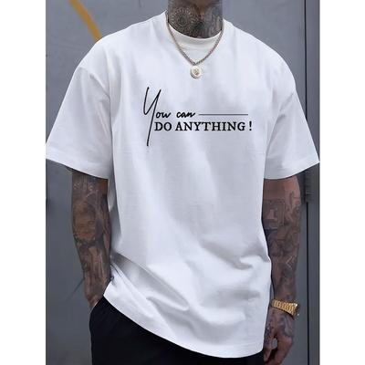 Ich kann alles tun! Herren-T-Shirt mit Rundhalsausschnitt und kurzen Ärmeln mit Buchstabendruck, bequemes und atmungsaktives lässiges Sportoberteil, geeignet für Frühling und Sommer