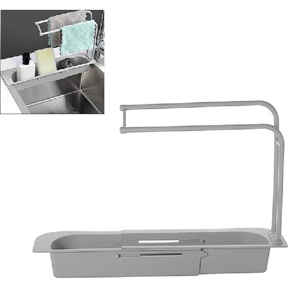 Telescopic Sink Holder,Expandable Storage Drain Basket Rack with Dish Cloth Hanger and Sponge Soap Holder Drainer Sink Tray for Home Kitchen Bathroom