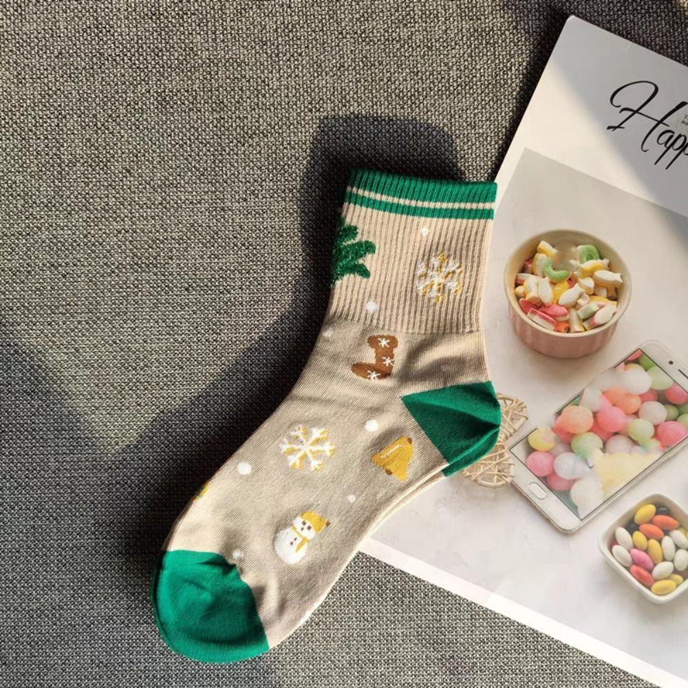 5Pairs Cartoon Christmas Socks Snowman Santa Claus Tube Sock High Ankle Socks Mid-calf Socks  Girl