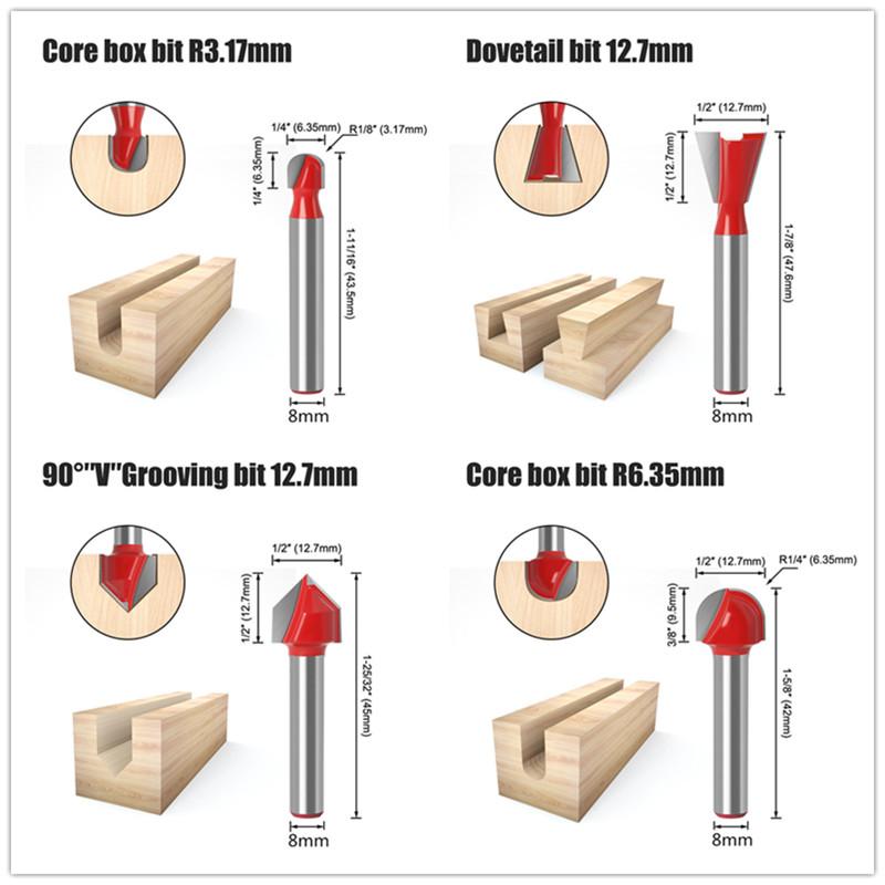 15pcs 1/4inch 8mm 6mm Router Bit Set Trimming Straight Milling Cutter for Wood Bits Tungsten Carbide Cutting Woodworking
