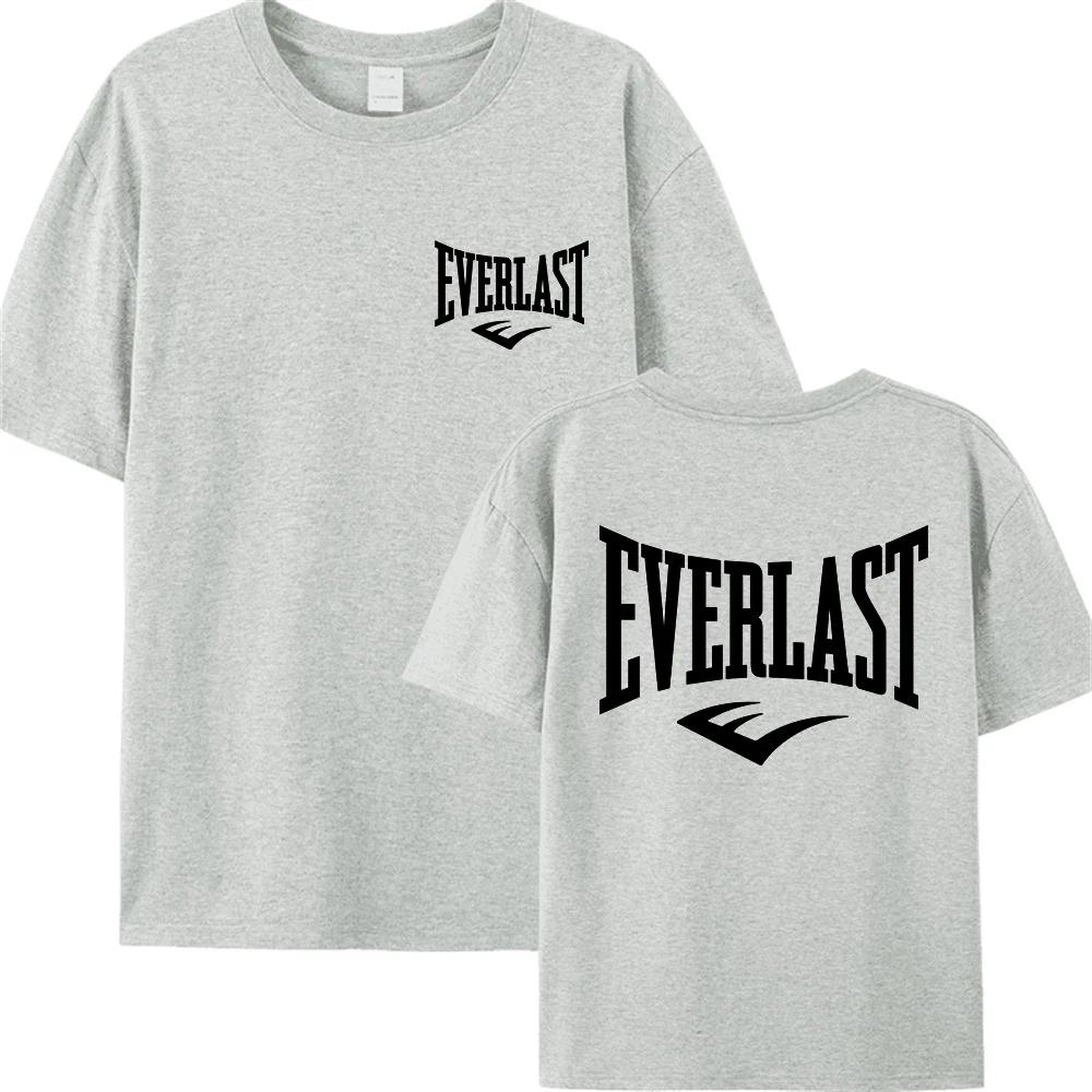 Buy All-cotton EVERLAST Boxing Logo T-shirt Men's and Women's O-collar Printed T-shirt Harajuku Street Hoodie Popular Loose One