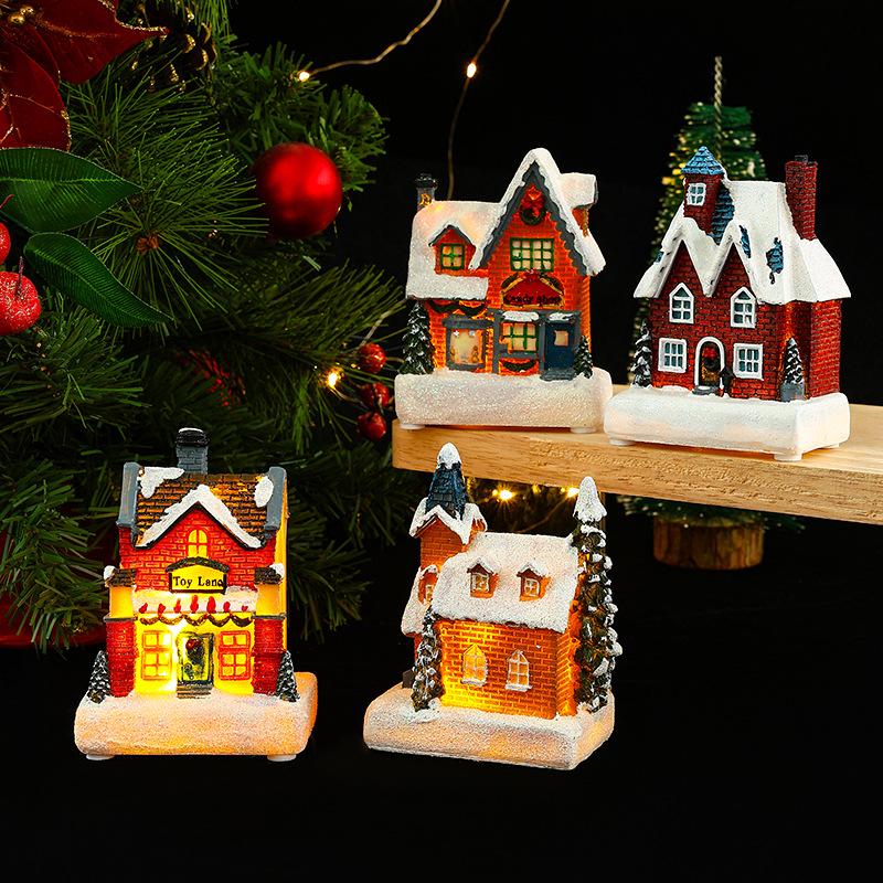 Christmas Decoration Micro Landscape Resin Glowing Christmas Small House Christmas Gift Creative Desktop Resin Ornaments