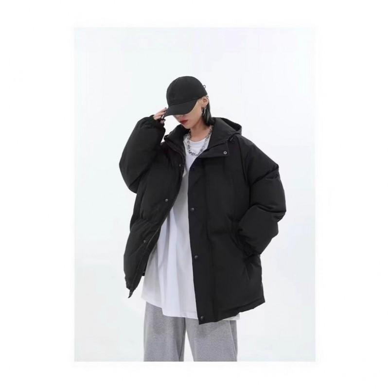 Unisex Black Puffer Jacket Winter Warm Hooded Cotton Coat Casual Oversized Outerwear Men Women