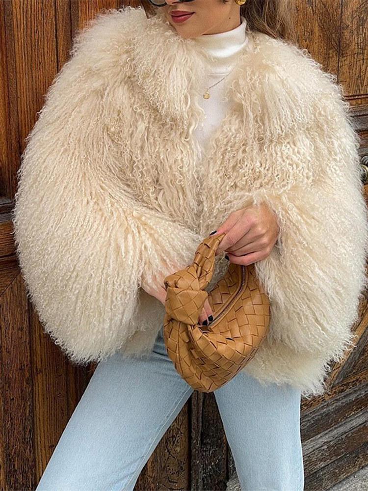 Temperamental Elegant Faux Fur Coat: Solid Color, Long Sleeve, Warm Winter Fashion for Women