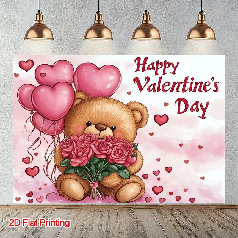 2D Cute Teddy Bear Valentine Backdrop, Galentine's Party & Kids' Banner