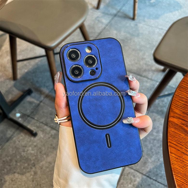 Magnetic Leather Texture Mobile Phone Case for Apple 16 Compatible for iPhone 15 Plus 14 Pro Max Full Grip IMD Soft Silicon TPU