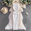 Celebrity Goddess Sexy Knit Dress with Metal Buckle Waist, Round Neck, and Hip-Hugging Slim Fit