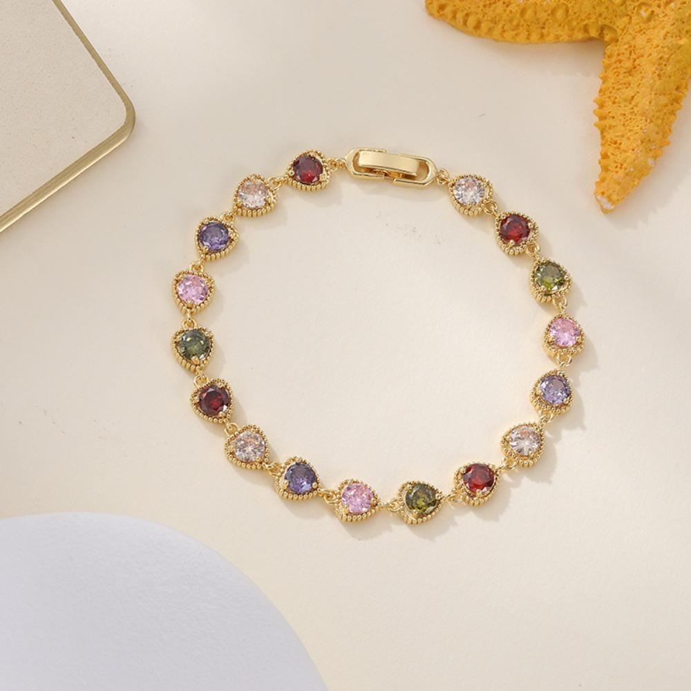 Colorful Rainbow Zircon Bracelet Luxury Chain Bracelets Heart Shaped Bracelet  Wedding