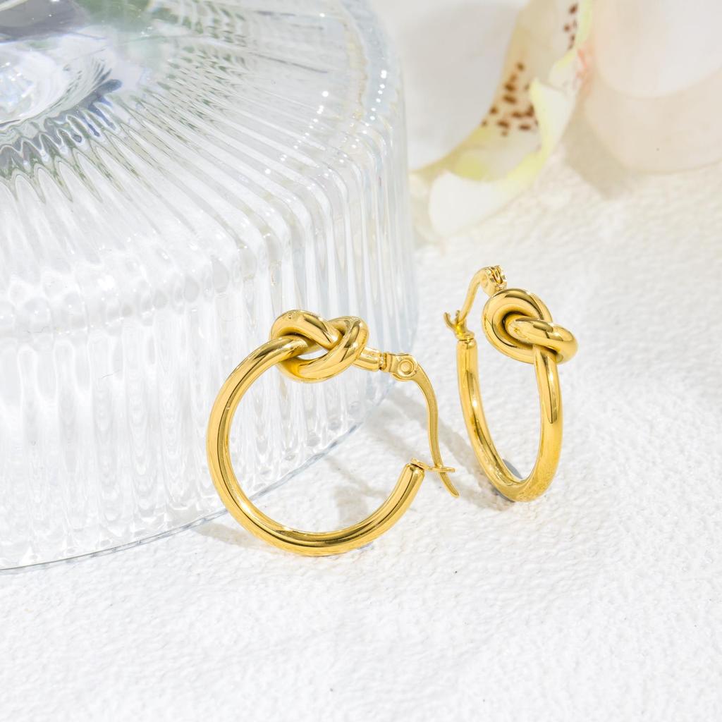 Starting from One Piece, Knot Circle Earrings for Women Zhang Zifeng Niche 18k Gold Stainless Steel Earrings for Women Niche