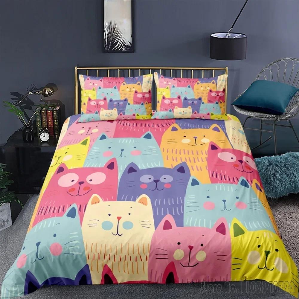 Children Cartoon Cute Cats 3D Print Duvet Cover Set HD Comforter Cover for Kids Bedding Sets Bedclothes Bedroom Decor