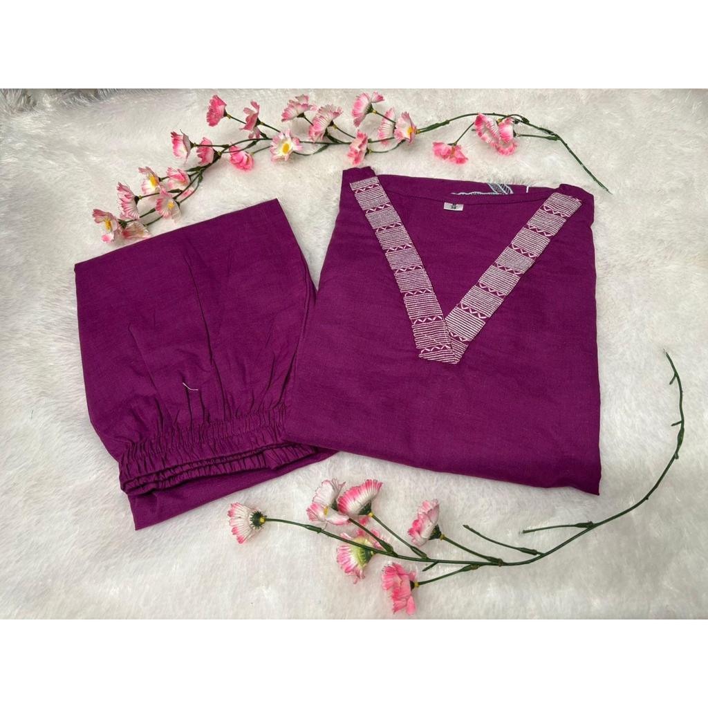 Beautiful Embroidery Office Wear Cotton Kurti Pant Set Indian Designer Kurta Set