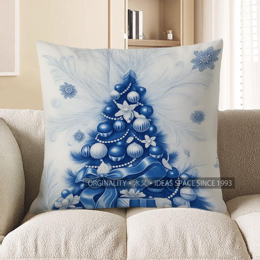 Home Decor Charming Blue Santa Claus Pattern Pillow Cover Pattern Cushion Cover Suitable For Sofa Bedroom Car Pillow Cover