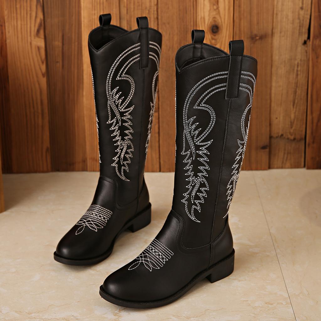 Thick-soled Western Cowboy Boots Women's 2025 Summer New Embroidery Travel Wear Medium Boots Outdoor Desert Short Boots
