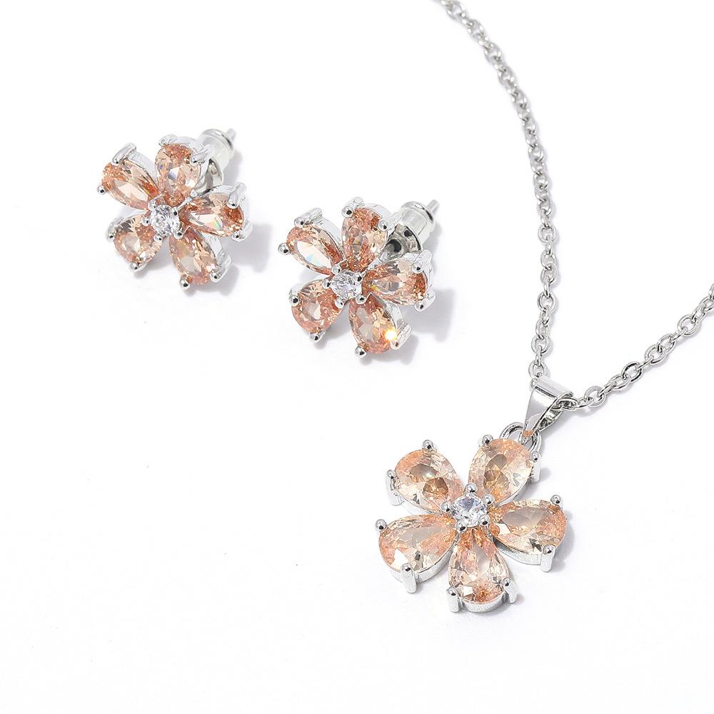 Small Flower Zircon Earring Set Necklace High End Fairy Accessories Multi Color Optional Jewelry Set for Women