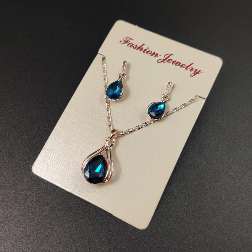 Women's Blue Green Teardrop Necklace and Earrings Set