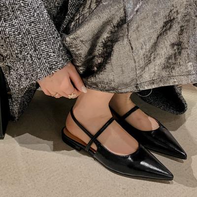 Chunye Monroe~ Schlichtes Temperament spitze Zehen flacher Ausschnitt hinten leer flache Einzel-Schuhe mit Schleife Taschenkopf Sandalen Damen Sommer