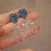 Dripping oil blue flower earrings high sense temperament versatile new stud earrings fashion Internet celebrity niche earrings women