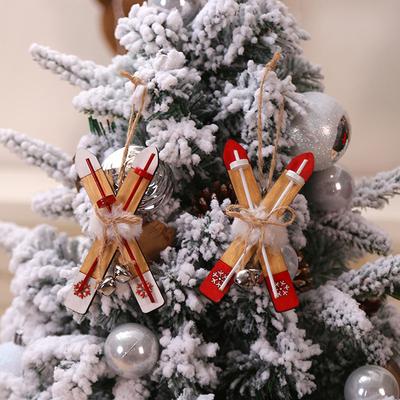 Mini Wooden Ski Board Craft Supplies New Year Christmas Hanging Pendants Sleigh Xmas Tree Home Decor Gift