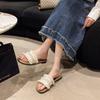 French Small Fragrant Style Slippers Women's Summer Wear 2025 New Internet Celebrity Fashion Rhinestone Flat Bottom Beach Sandals