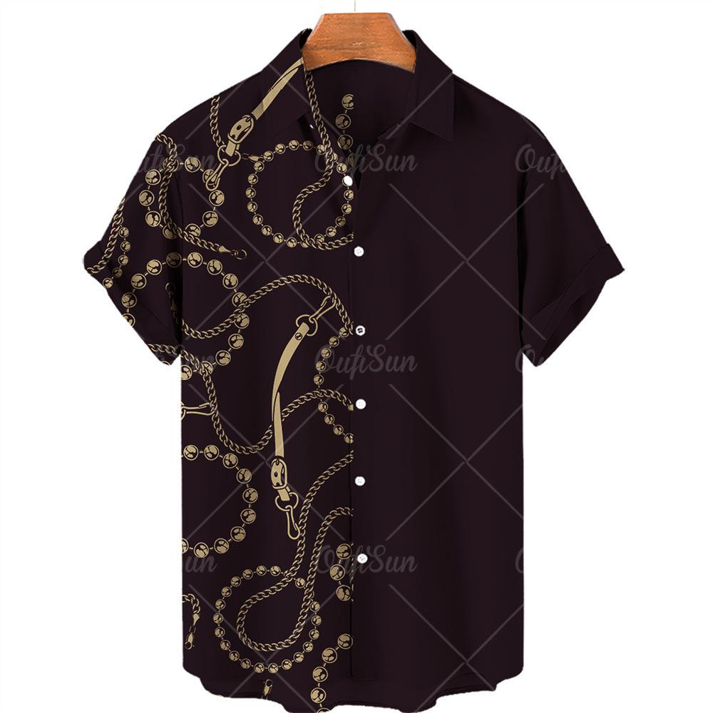 1116 New Hawaiian Shirt 1D Digital Heat Transfer Short Sleeve Shirt Men's Beach Big Gold Chain Men's Shirt