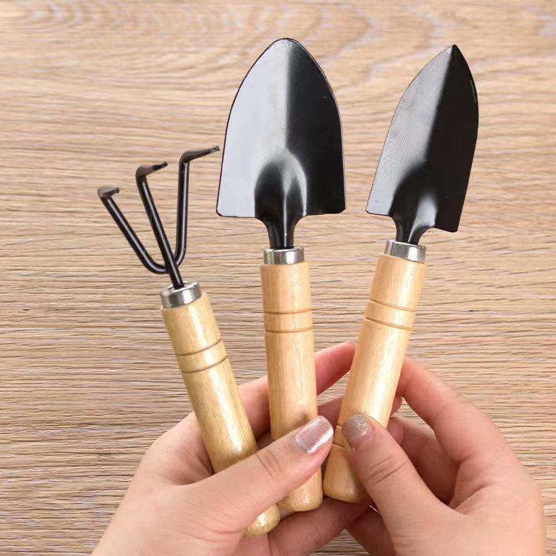 3-Piece Mini Gardening Tool Set Iron Steel Hand Trowel Transplant Spade Rake Suitable for Succulent Bonsai Indoor Plants Miniature Landscape Creation