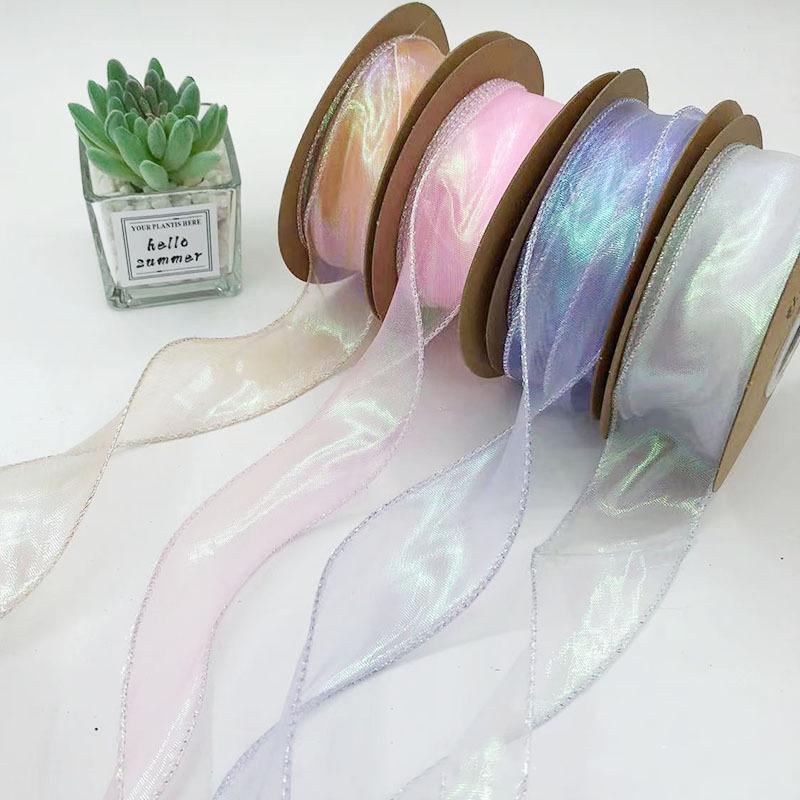 40mm 10Yards Fishtail Organza Ribbon  Reflective Iridescent Wavy Edge Ribbon for Gift Wrapping DIY Bow Bouquet Voile Ribbons