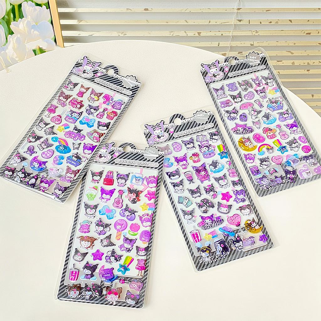 4 Pcs Mix Sanrio Cartoon Stickes Capybara Kuromi 3D Stereo Crystal Sticker Handbook DIY Material Sticker