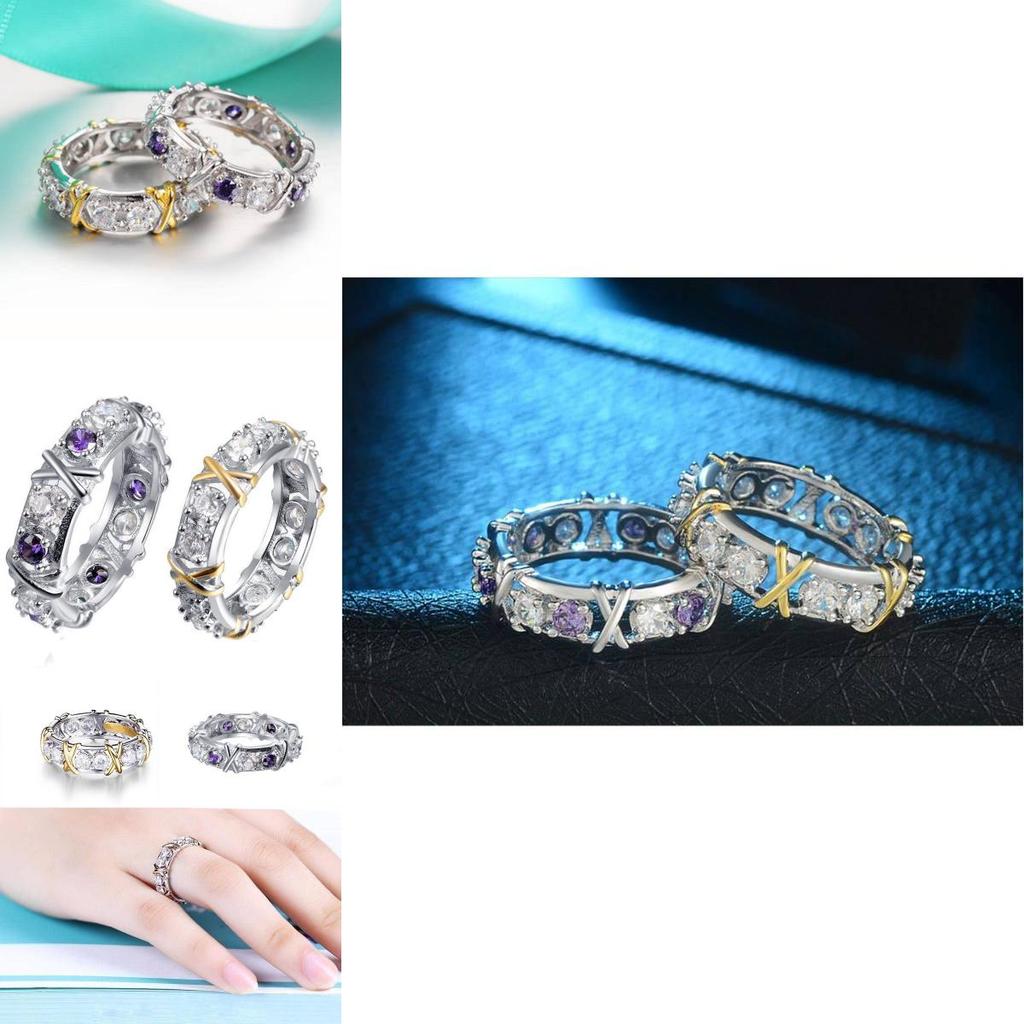 Elegant Geometric Cubic Zirconia Two-tone Ring For Women Gold Plated Fashion Jewelry