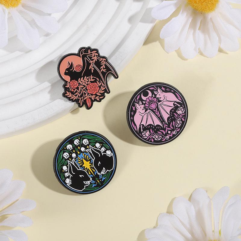Floral Bat Enamel Pins Custom Ghost Shadow Brooches Lapel Badges Clothes Gothic Animal Jewelry Gift for Friends