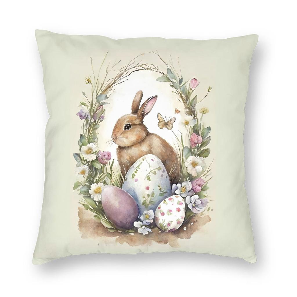 Spring Easter Bunny Eggs Square Pillow Covers Polyester Home Cushion Case Cute Decorative Pillow Cover 40*40