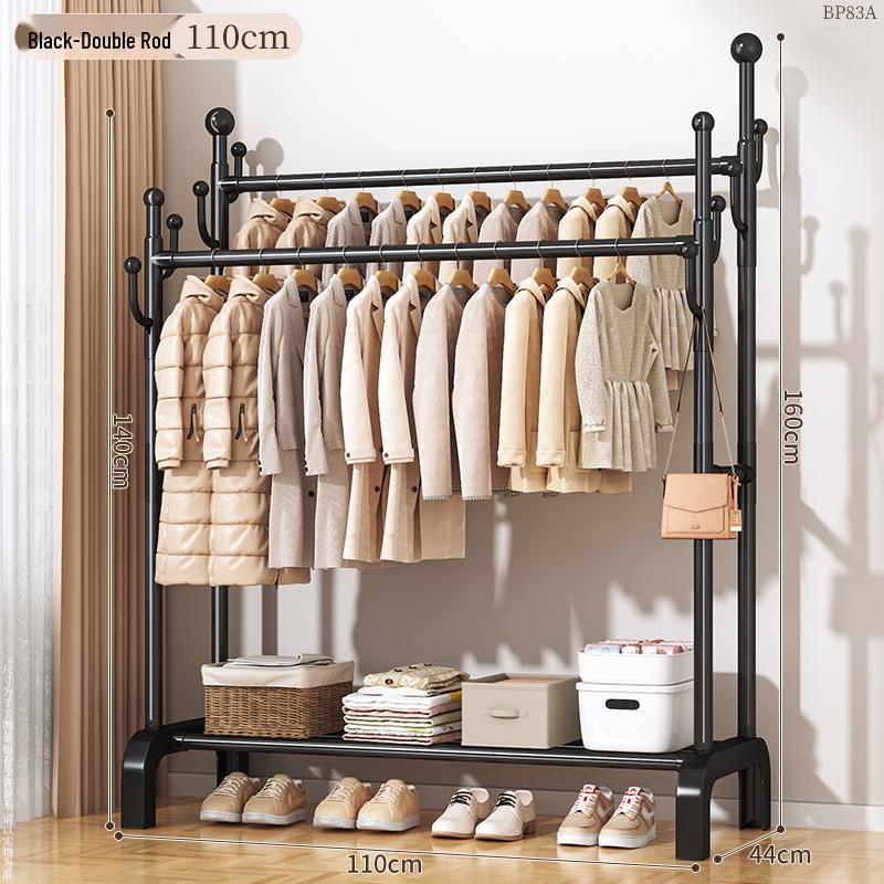 Floor-Standing Balcony Clothes Rack, Indoor Hat Holder, Simple Bedroom Storage, and Hanging Pole.