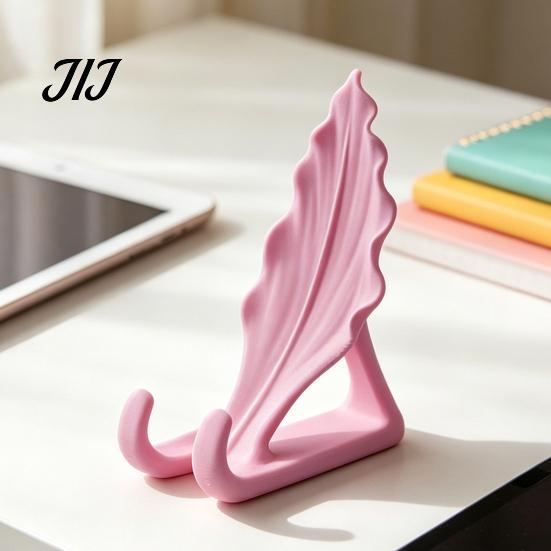 Portable Mobile Support Leaf Shaped Phone Stand, 3D Printed Holder with Double Desktop Hook Support, Creative Hands Free Video Cradle, Artistic Decor