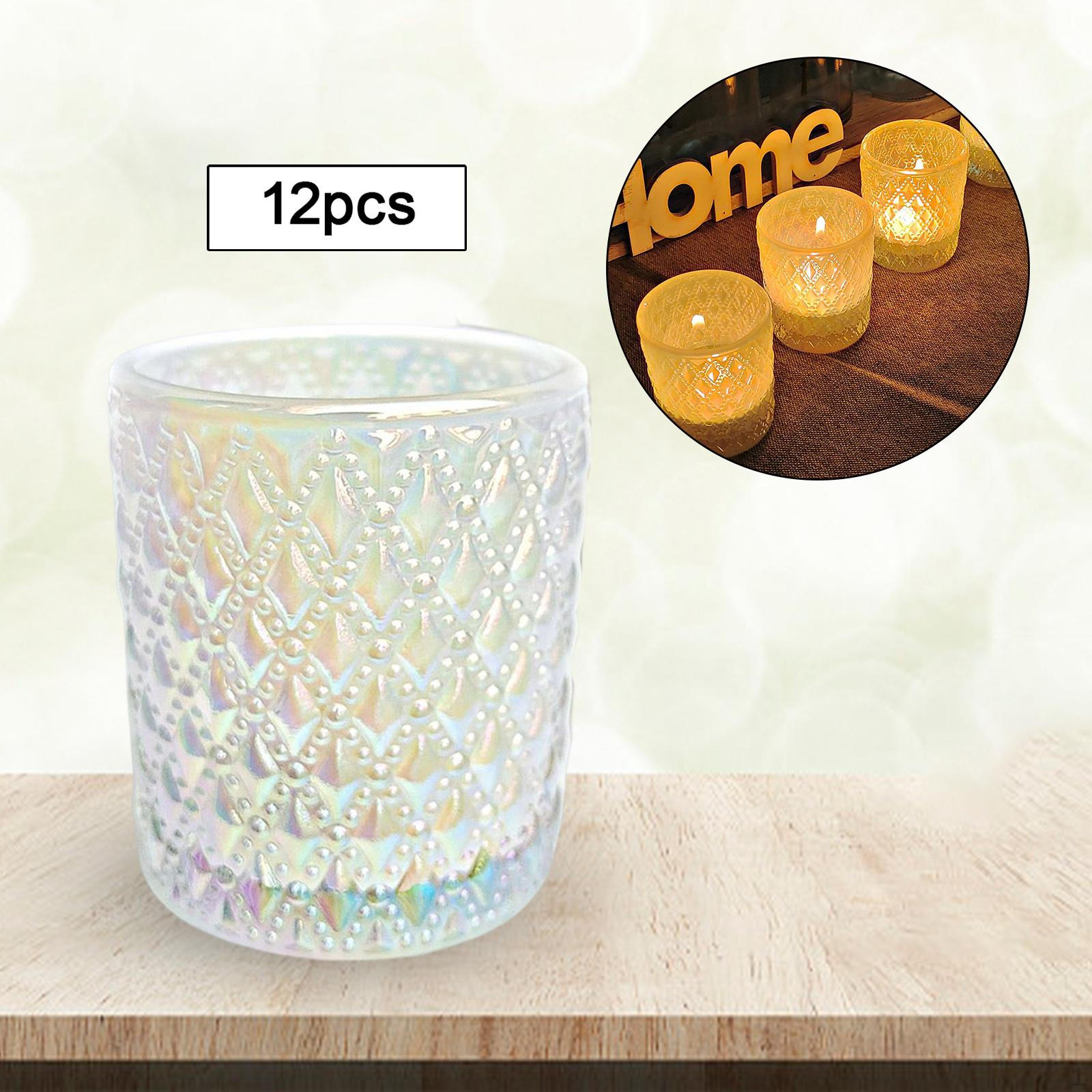 12x Decorative Candle Holder, Cup Shaped Colorful Porcelain White Embossed Glass Candlestick for