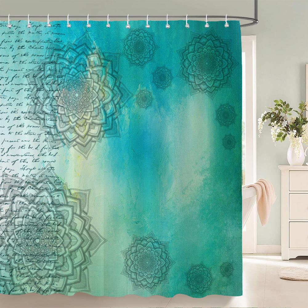 High Quality Indian Mandala Pattern Printed Fabric Shower Curtains Bohemian Bath Screen Waterproof Bathroom Decor with 12 Hooks